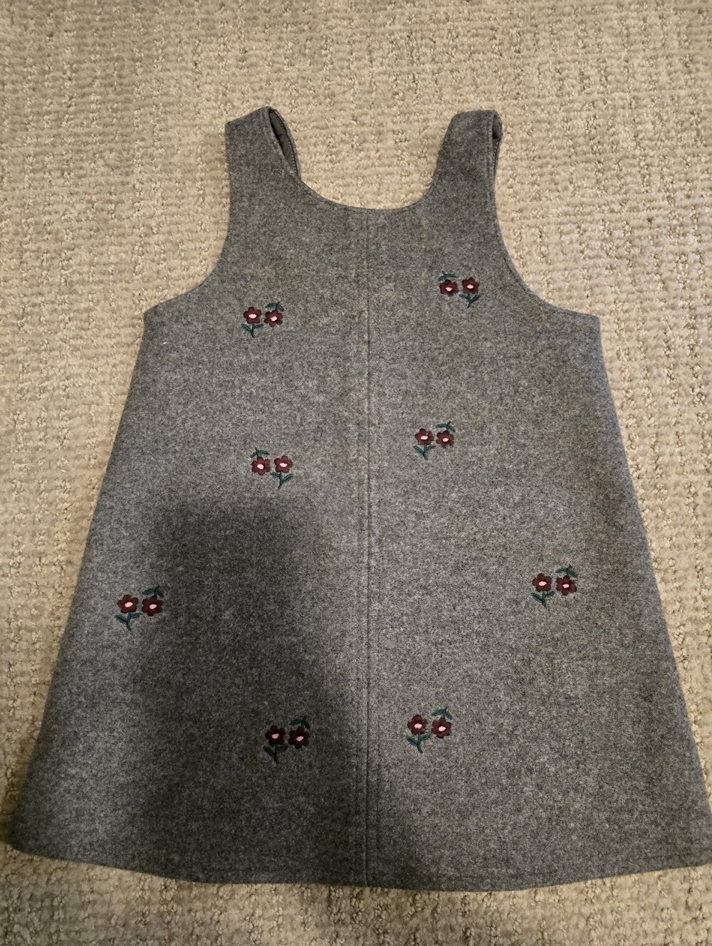 Zara Girls' Gray Floral Embroidered Wool-Blend Pinafore Dress